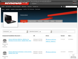 IdeaPad Y500 driver download page on the Lenovo site