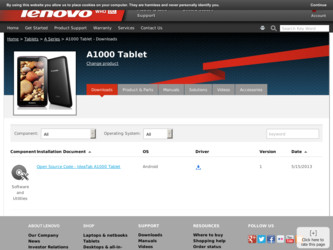 IdeaTab A1000 driver download page on the Lenovo site