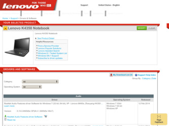 K4350 driver download page on the Lenovo site