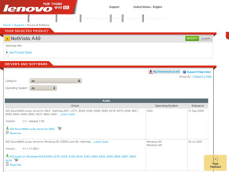 NetVista A40 driver download page on the Lenovo site