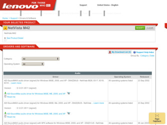 NetVista M42 driver download page on the Lenovo site
