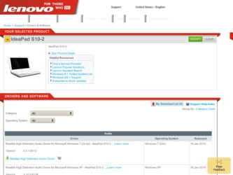 S10-2 driver download page on the Lenovo site