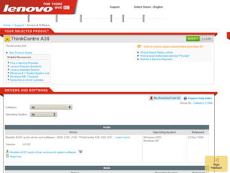 ThinkCentre A35 driver download page on the Lenovo site