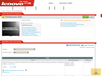 ThinkCentre E93 driver download page on the Lenovo site