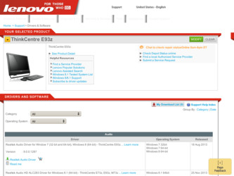 ThinkCentre E93z driver download page on the Lenovo site