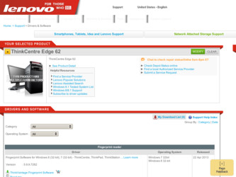 ThinkCentre Edge 62 driver download page on the Lenovo site