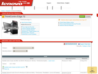 ThinkCentre Edge 72 driver download page on the Lenovo site