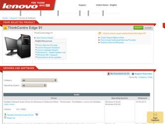ThinkCentre Edge 91 driver download page on the Lenovo site