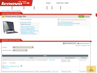 ThinkCentre Edge 92z driver download page on the Lenovo site