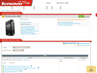 ThinkCentre M32 driver download page on the Lenovo site