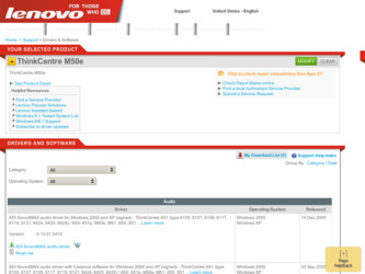 ThinkCentre M50e driver download page on the Lenovo site