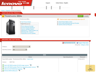 ThinkCentre M60e driver download page on the Lenovo site