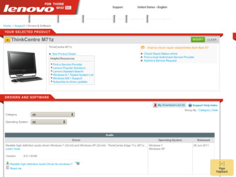 ThinkCentre M71z driver download page on the Lenovo site