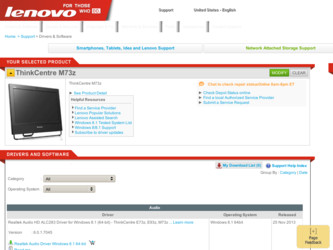 ThinkCentre M73z driver download page on the Lenovo site