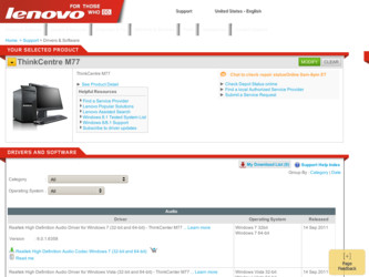 ThinkCentre M77 driver download page on the Lenovo site