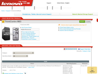 ThinkCentre M83 driver download page on the Lenovo site