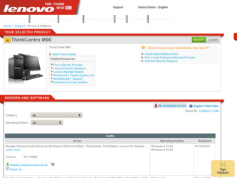 ThinkCentre M90 driver download page on the Lenovo site