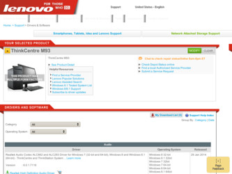 ThinkCentre M93 driver download page on the Lenovo site