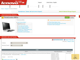 ThinkCentre M93z driver download page on the Lenovo site