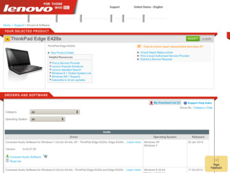 ThinkPad Edge E420s driver download page on the Lenovo site