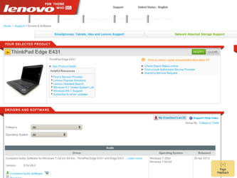 ThinkPad Edge E431 driver download page on the Lenovo site