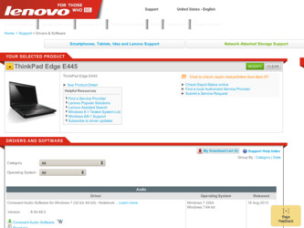 ThinkPad Edge E445 driver download page on the Lenovo site