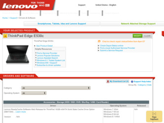 ThinkPad Edge E530c driver download page on the Lenovo site