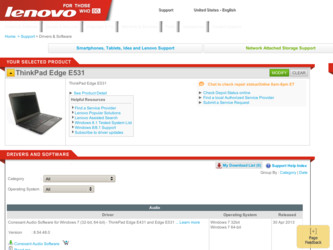 ThinkPad Edge E531 driver download page on the Lenovo site