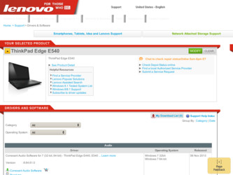 ThinkPad Edge E540 driver download page on the Lenovo site