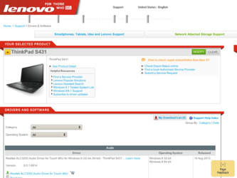 ThinkPad S431 driver download page on the Lenovo site