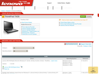 ThinkPad T430 driver download page on the Lenovo site