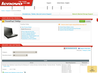ThinkPad T440p driver download page on the Lenovo site