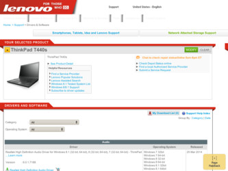 ThinkPad T440s driver download page on the Lenovo site