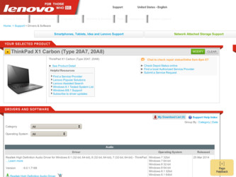 ThinkPad X1 Carbon Type 20A7 20A8 driver download page on the Lenovo site
