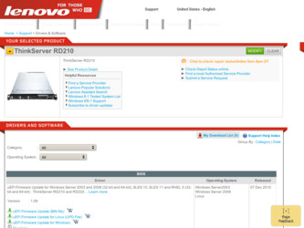 ThinkServer RD210 driver download page on the Lenovo site