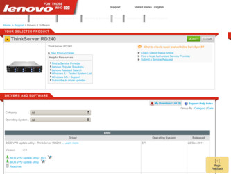 ThinkServer RD240 driver download page on the Lenovo site