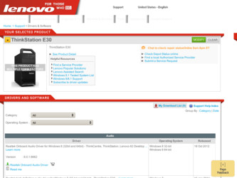 ThinkStation E30 driver download page on the Lenovo site