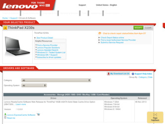 Thinkpad X230s driver download page on the Lenovo site