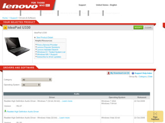 U330 driver download page on the Lenovo site