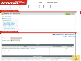Y200 driver download page on the Lenovo site