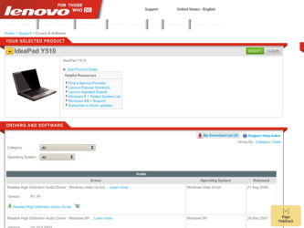 Y510 driver download page on the Lenovo site