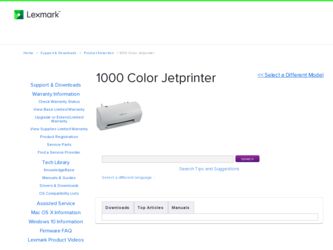1000 Color Jetprinter driver download page on the Lexmark site