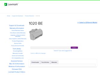 1020 BE driver download page on the Lexmark site
