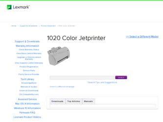 1020 Color Jetprinter driver download page on the Lexmark site