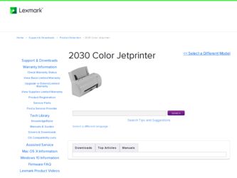 2030 Color Jetprinter driver download page on the Lexmark site