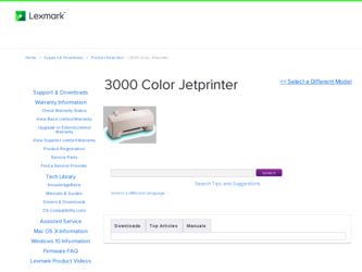 3000 Color Jetprinter driver download page on the Lexmark site