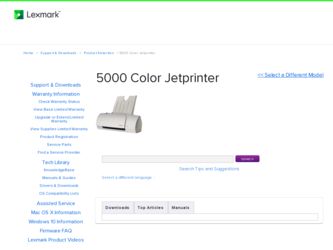 5000 Color Jetprinter driver download page on the Lexmark site