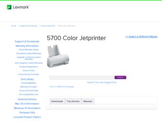 5700 Color Jetprinter driver download page on the Lexmark site