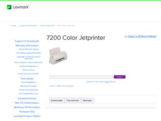 7200 Color Jetprinter driver download page on the Lexmark site