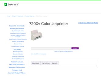 7200v Color Jetprinter driver download page on the Lexmark site